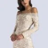 Autumn Off Shoulder Floral Embroidered New Stylish Slim Mini Evening Dress Wholesale