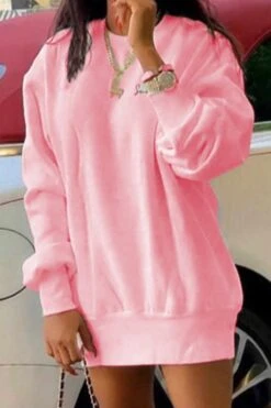 Plus-size Autumn Solid Color Long Sleeve Loose Casual Stretch Mini Dress Wholesale Mini Dresses