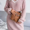 Casual 3 Colors Autumn V-neck Loose New Fashion Knitting Stretch Mini Dress (without Belt) Wholesale Mini Dresses