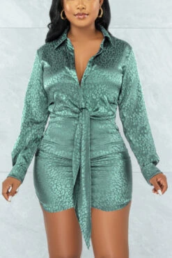 Autumn New Stylish Leopard Batch Printing Plus Size Single-breasted Inelastic Sexy Mini Dress Wholesale Mini Dresses