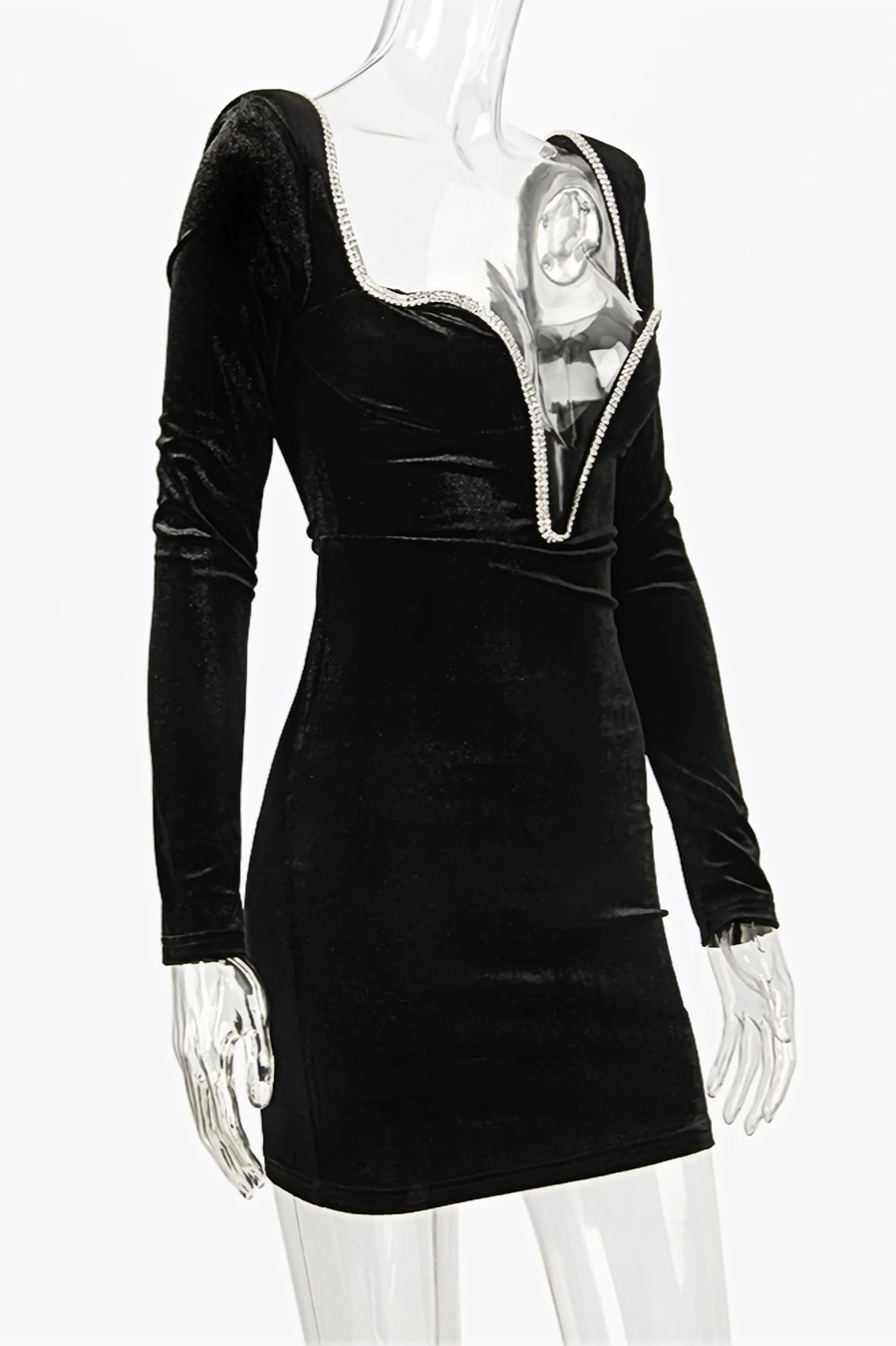 Winter New Stylish Rhinestone Deep V Velvet Slim Backless Zip-up Micro elastic Sexy Mini Dress Wholesale - Image 11