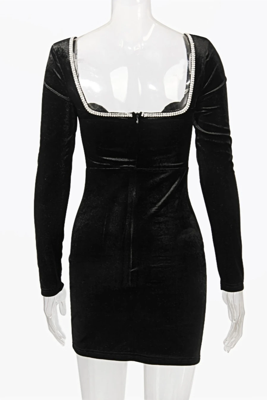 Winter New Stylish Rhinestone Deep V Velvet Slim Backless Zip-up Micro elastic Sexy Mini Dress Wholesale - Image 13