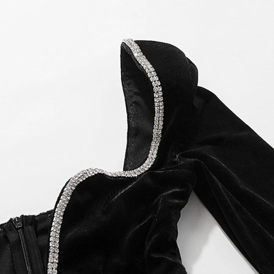 Winter New Stylish Rhinestone Deep V Velvet Slim Backless Zip-up Micro elastic Sexy Mini Dress Wholesale - Image 16