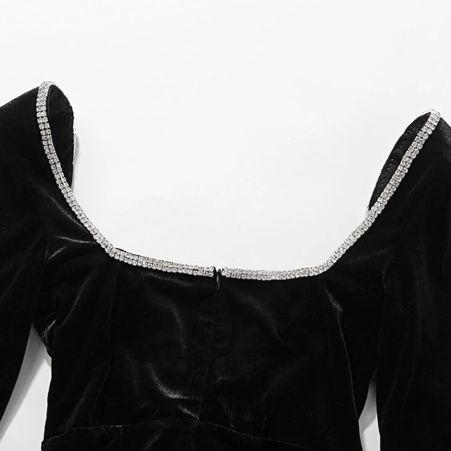 Winter New Stylish Rhinestone Deep V Velvet Slim Backless Zip-up Micro elastic Sexy Mini Dress Wholesale - Image 17