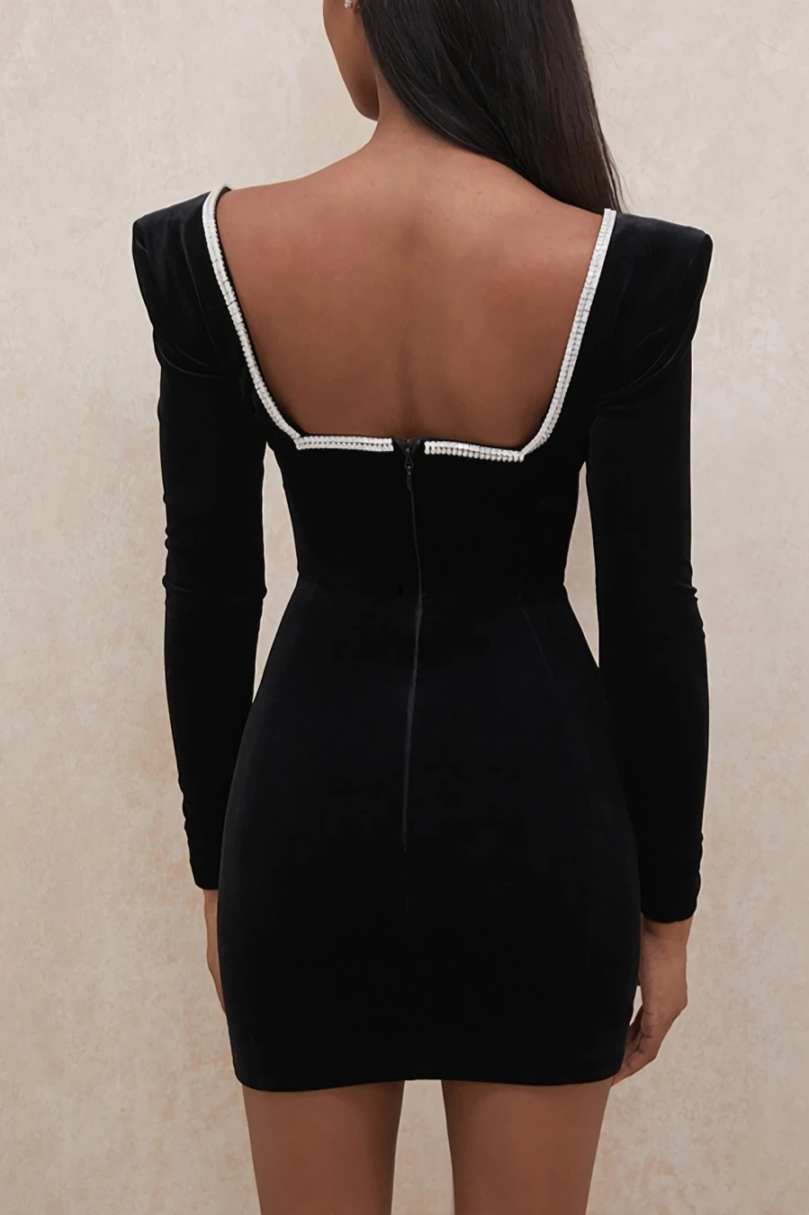 Winter New Stylish Rhinestone Deep V Velvet Slim Backless Zip-up Micro elastic Sexy Mini Dress Wholesale - Image 6