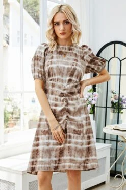 Summer Tie-dye Inelastic Casual Vacation Style Midi Dress Wholesale