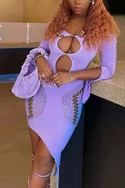 Spring New Stylish Simple Solid Color Hollow Off-shoulder Elastic 5-colors Mesh See-through Sexy Mini Dress Wholesale