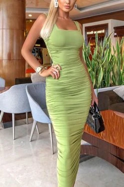 Summer New 4 Colors Solid Color Stretch Strappy Smocked Bodycon Stylish Sexy Midi Dress Wholesale