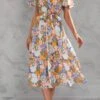 Summer New Plus Size Floral Batch Printing V Neck Ruffle Tie-waist Swing Stylish Holiday Midi Dress(with Belt) Wholesale Midi Dresses