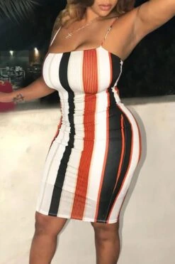 Summer New Stylish Stretch Stripe Printing Sling Backless Bodycon Sexy Mini Dress Wholesale