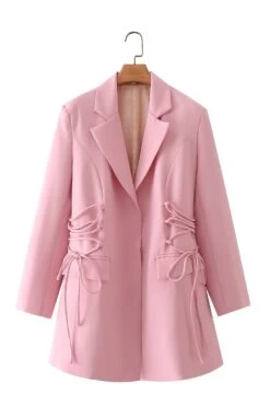 Spring New 3 Colors Solid Color Inelastic Long Sleeves Lace-up Pocket High Quality Stylish Mini Suit Dress Wholesale Mini Dresses