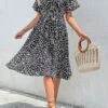 Summer New Stylish Inelastic Leopard Printing Short Sleeves Zip-up With Belt Casual Midi Dress Wholesale