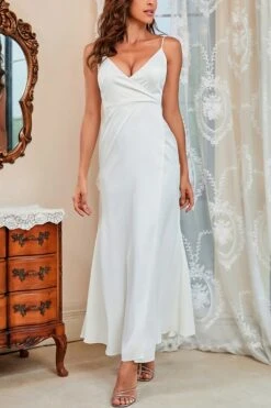 S-2XL Plus Size Summer New Stylish Micro Elastic Solid Color Sling Backless Zip-up Split High Quality Elegant Maxi Dress Wholesale Maxi&Gown