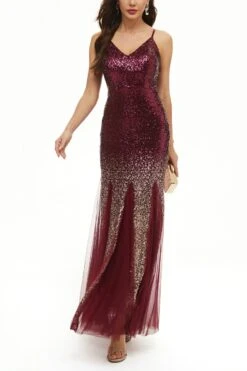 S-2XL Summer New Plus Size 4 Colors Gradient Sequin Decor Mesh Patchwork Slight Stretch Non Removable Padding Lined Zip-up Back Elegant High Quality Maxi Dress Wholesale