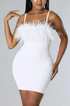 S-2XL Summer New Plus Size Two Colors Rhinestone Chain Tassel Feather Decor High Stretch Backless Adjustable Straps Zip-up Sexy Bodycon Mini Dress Wholesale Sexy Dresses