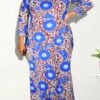 L-5XL Plus Size Spring New Batch Printing Stretch Three Quarter Sleeves Off-the-shoulder Loose Casual Maxi Dress Wholesale Maxi&Gown