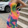 S-2XL Plus Size Summer New Stylish Stretch Batch Printing Tube Design Shirring Slim Sexy Midi Dress Wholesale Bodycon Dresses