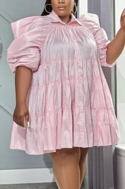 XL-5XL Plus Size Summer New Stylish 6 Colors Solid Color Slight stretch Single Breasted Pleated Loose Casual Midi Dress Wholesale Midi Dresses