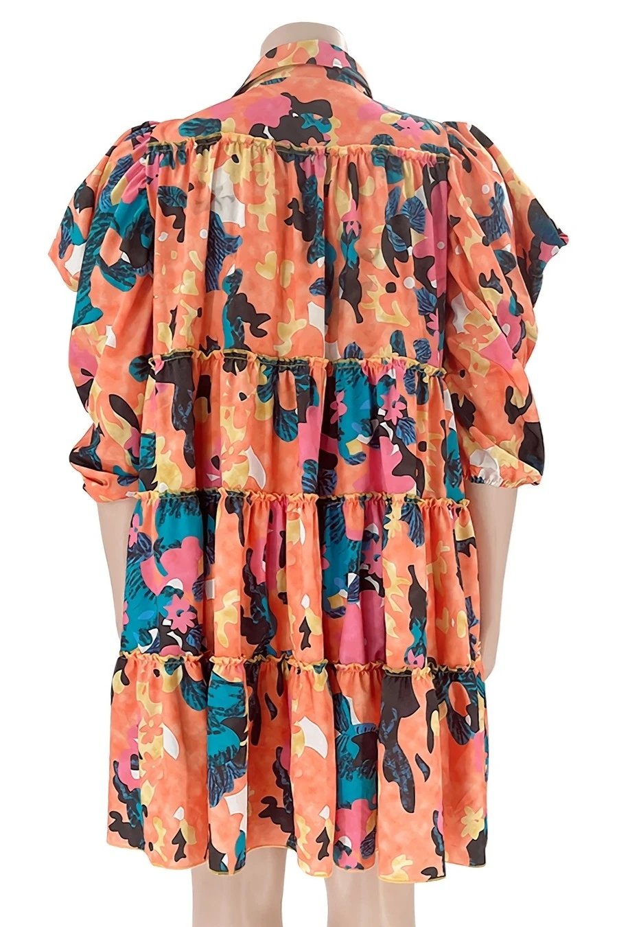 XL-5XL Plus Size Summer New Stylish 4 Colors Graffiti Batch Printing Slight stretch Single Breasted Loose Pleated Casual Midi Dress Wholesale - Image 17