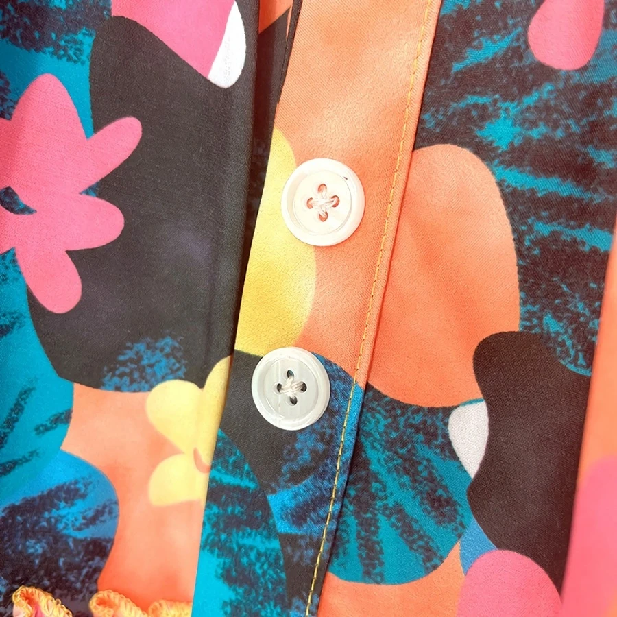 XL-5XL Plus Size Summer New Stylish 4 Colors Graffiti Batch Printing Slight stretch Single Breasted Loose Pleated Casual Midi Dress Wholesale - Image 18