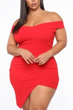 XL-5XL Plus Size Summer New Stylish Solid Color Off-shoulder Irregular Slim Slight stretch Sexy Mini Dress Wholesale