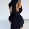 Autumn New Pure Color Stretch Backless Long-sleeve Sexy Bodycon Mini Dress Wholesale