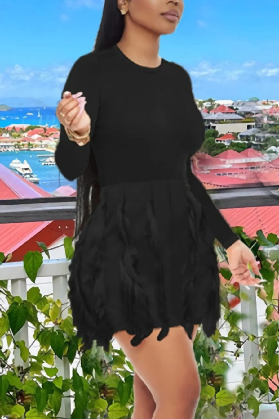 Autumn New 7 Colors Solid Color Slight stretch Slim Tassel Plus Size Stylish Mini Dress Wholesale - Image 2