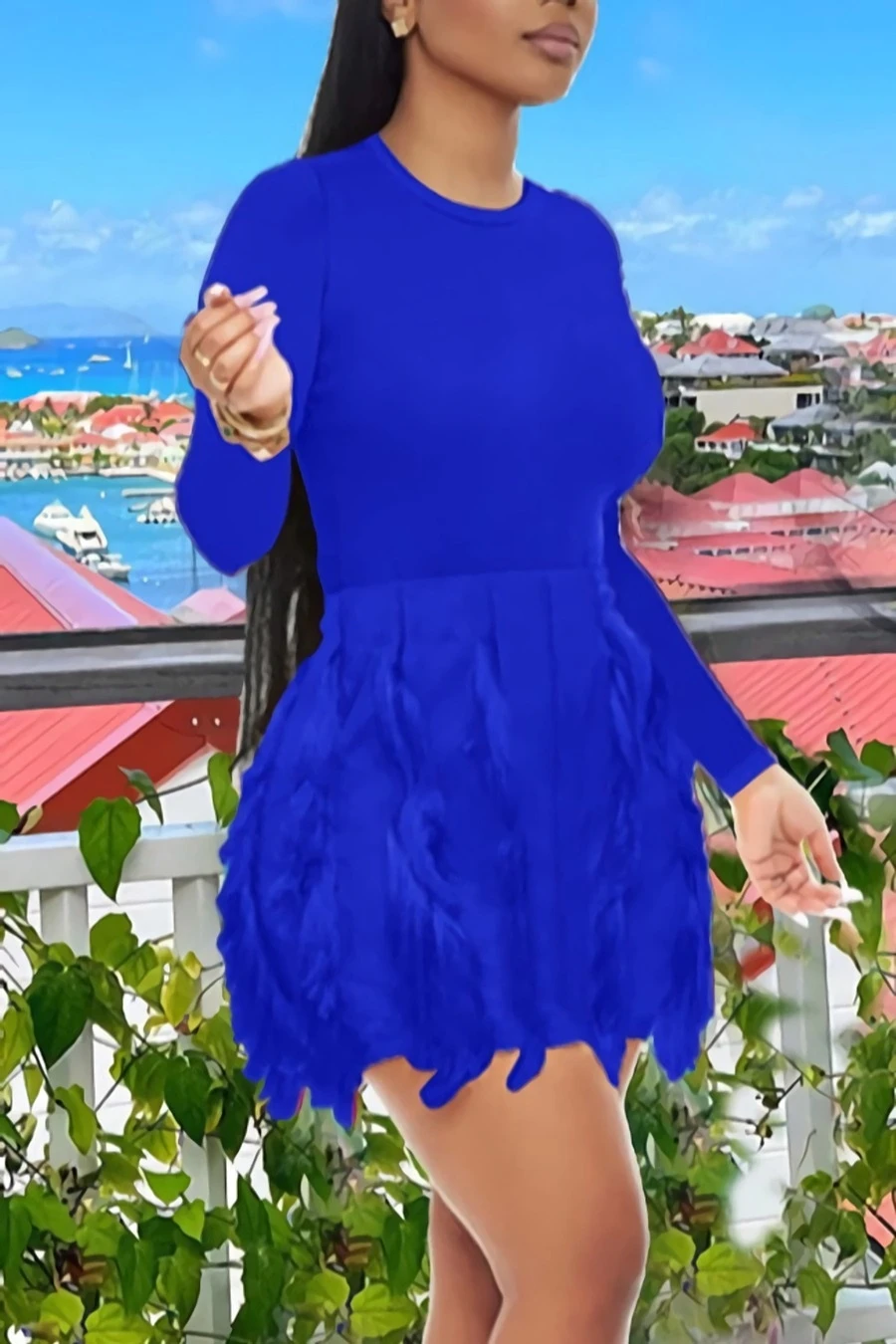 Autumn New 7 Colors Solid Color Slight stretch Slim Tassel Plus Size Stylish Mini Dress Wholesale - Image 4