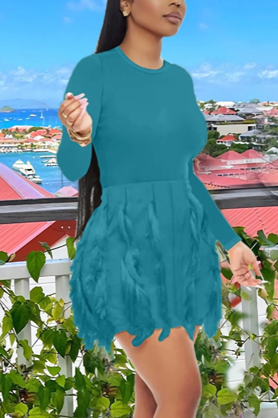 Autumn New 7 Colors Solid Color Slight stretch Slim Tassel Plus Size Stylish Mini Dress Wholesale - Image 5