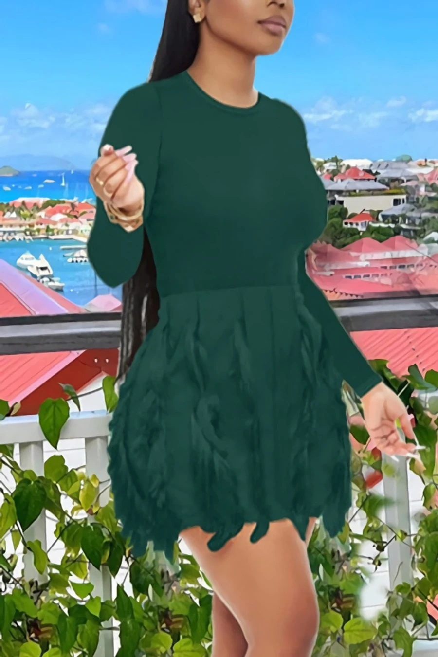 Autumn New 7 Colors Solid Color Slight stretch Slim Tassel Plus Size Stylish Mini Dress Wholesale - Image 6