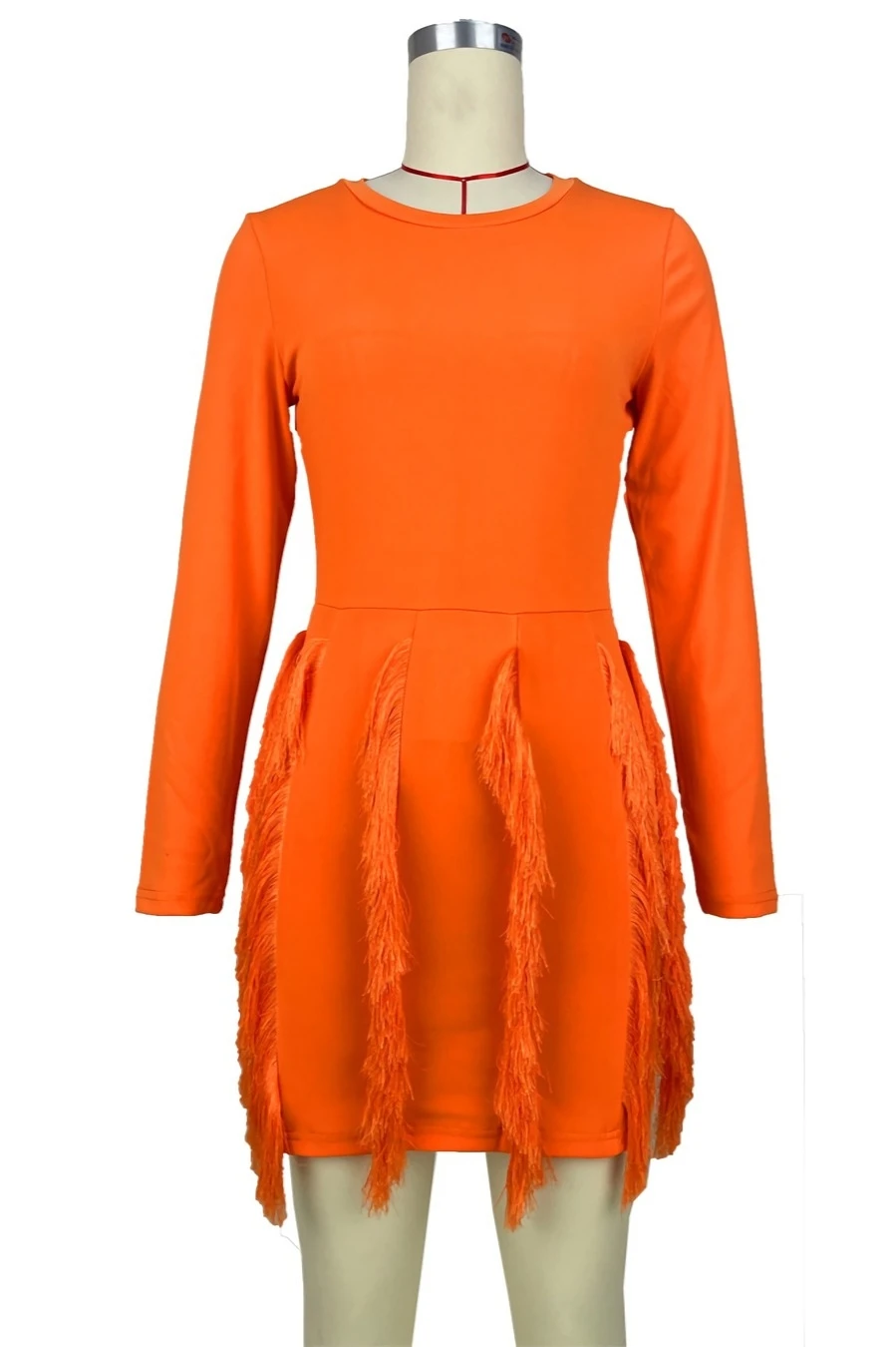 Autumn New 7 Colors Solid Color Slight stretch Slim Tassel Plus Size Stylish Mini Dress Wholesale - Image 9