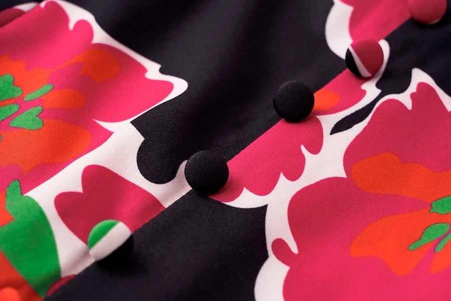 Autumn New Stylish Flower Batch Printing Zip-up V Neck Slit Plus Size Non-stretch Single-breasted Sexy Midi Dress Wholesale Floral Dresses - Image 14