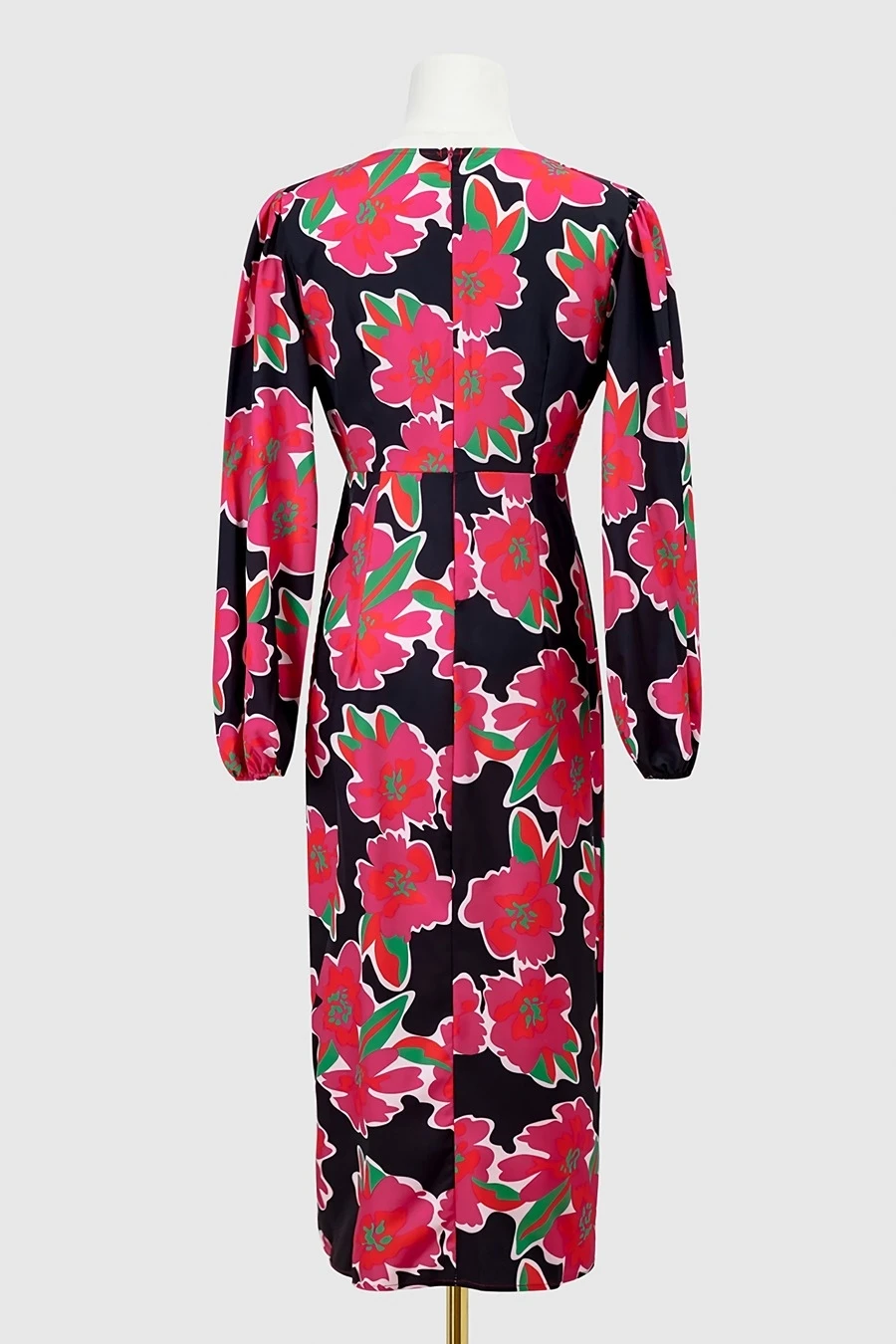 Autumn New Stylish Flower Batch Printing Zip-up V Neck Slit Plus Size Non-stretch Single-breasted Sexy Midi Dress Wholesale Floral Dresses - Image 9