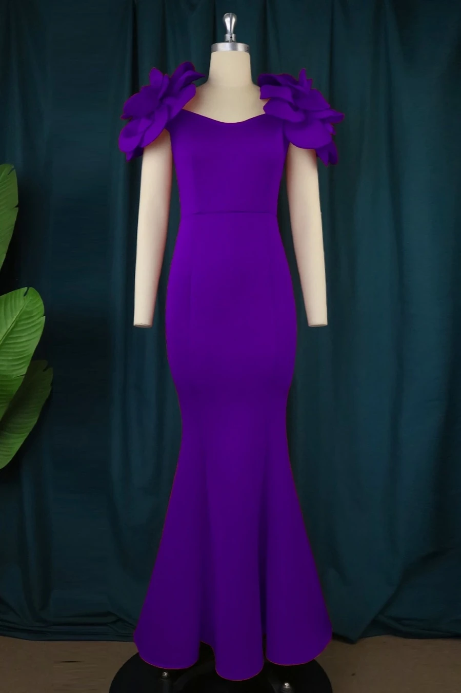 S-4XL Plus Size New Stylish Solid Color Zip-up Slight stretch Flower High Quality Elegant Maxi Evening Dress Wholesale Plus-Size Dresses - Image 10