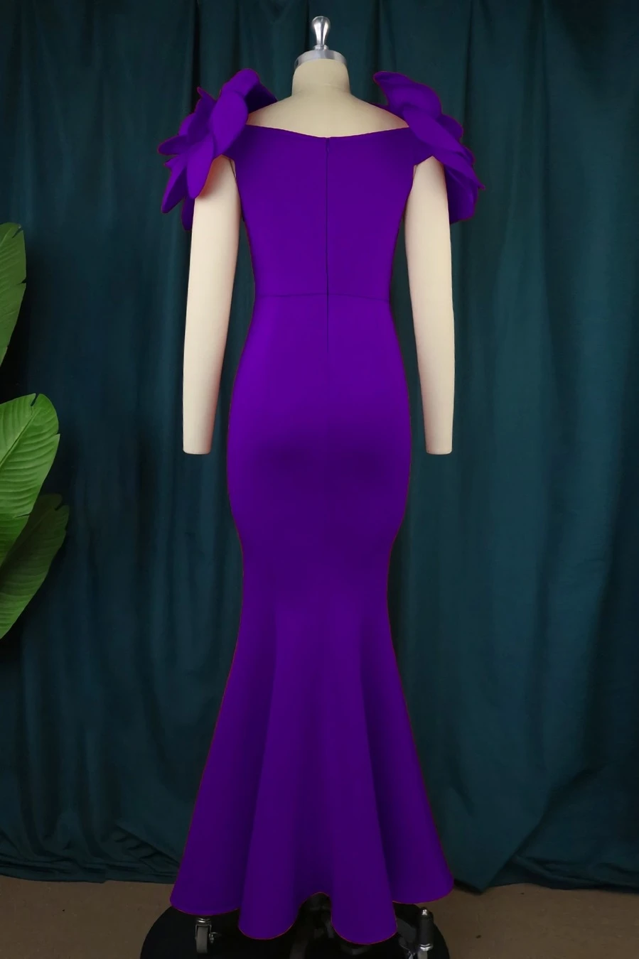 S-4XL Plus Size New Stylish Solid Color Zip-up Slight stretch Flower High Quality Elegant Maxi Evening Dress Wholesale Plus-Size Dresses - Image 11