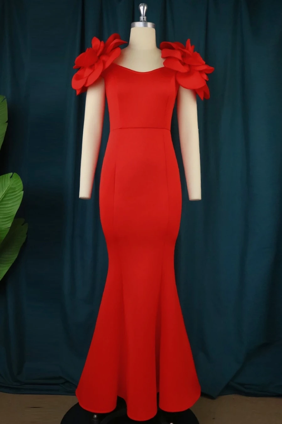 S-4XL Plus Size New Stylish Solid Color Zip-up Slight stretch Flower High Quality Elegant Maxi Evening Dress Wholesale Plus-Size Dresses - Image 3