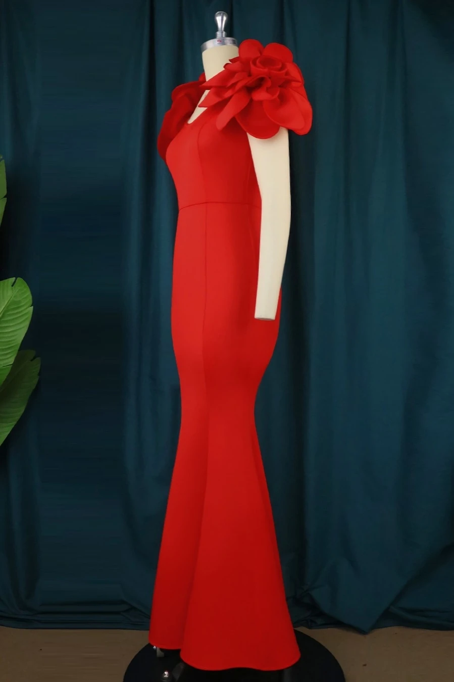 S-4XL Plus Size New Stylish Solid Color Zip-up Slight stretch Flower High Quality Elegant Maxi Evening Dress Wholesale Plus-Size Dresses - Image 4