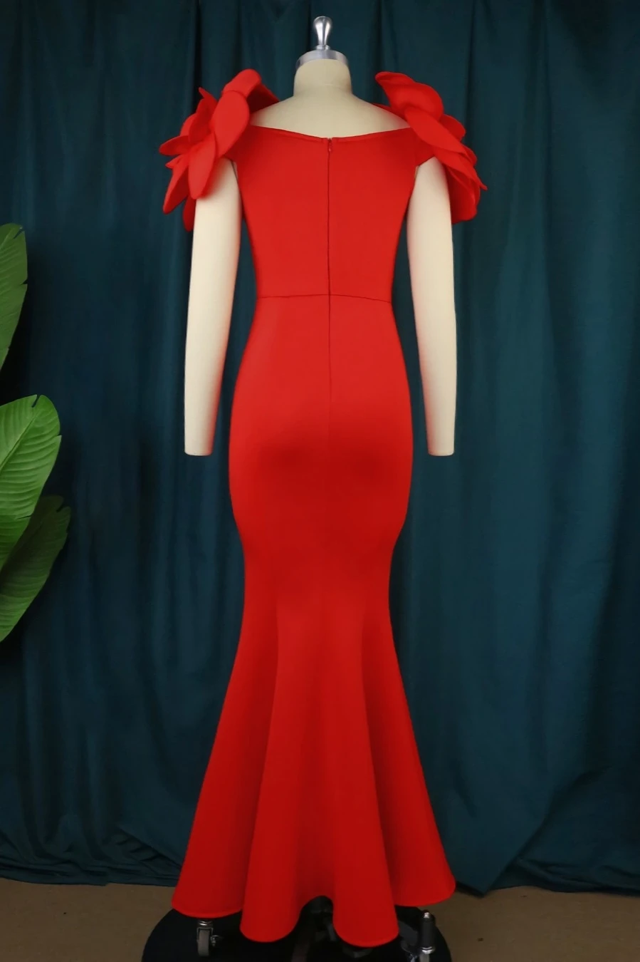 S-4XL Plus Size New Stylish Solid Color Zip-up Slight stretch Flower High Quality Elegant Maxi Evening Dress Wholesale Plus-Size Dresses - Image 5