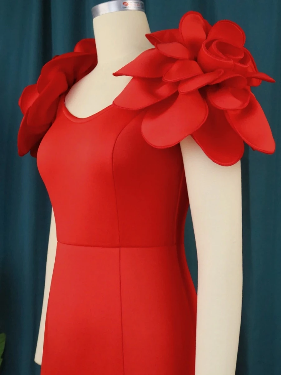 S-4XL Plus Size New Stylish Solid Color Zip-up Slight stretch Flower High Quality Elegant Maxi Evening Dress Wholesale Plus-Size Dresses - Image 6