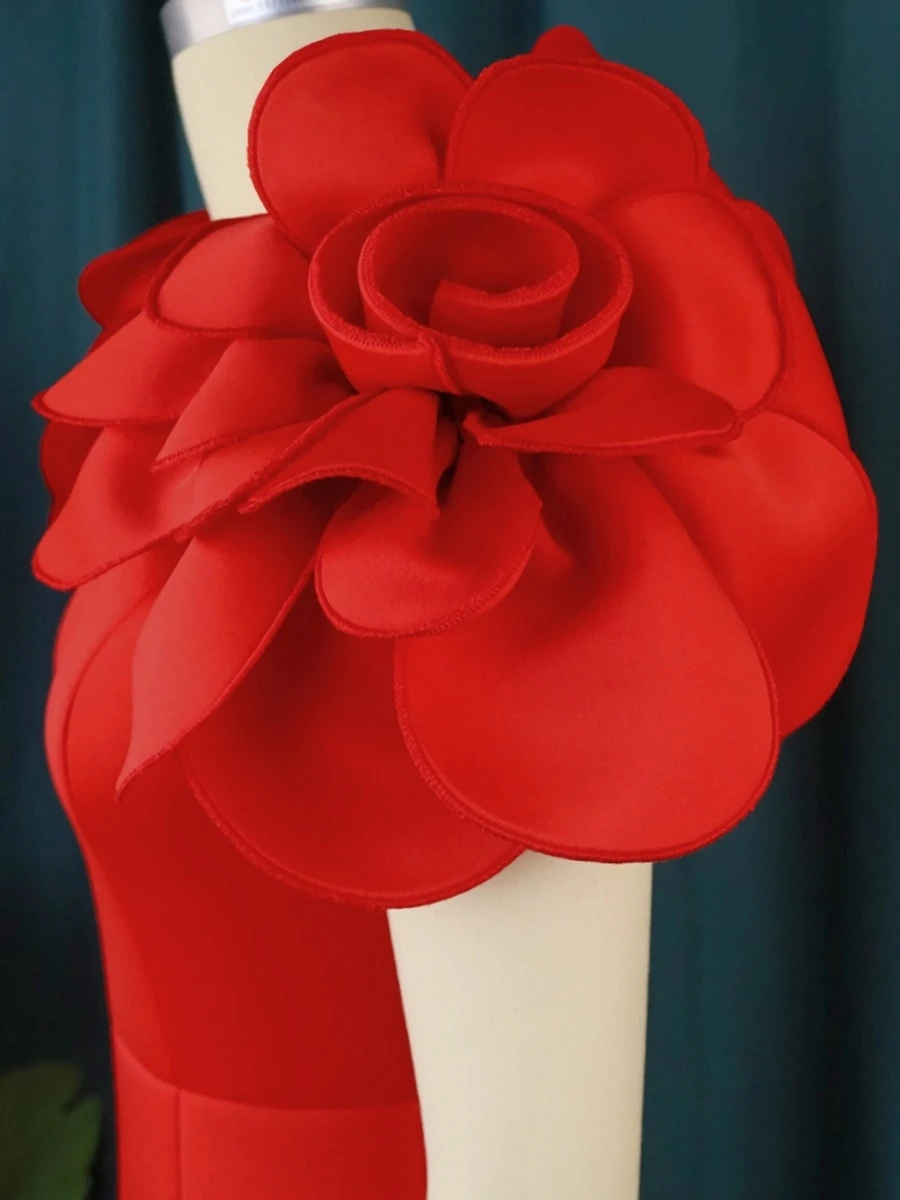 S-4XL Plus Size New Stylish Solid Color Zip-up Slight stretch Flower High Quality Elegant Maxi Evening Dress Wholesale Plus-Size Dresses - Image 7