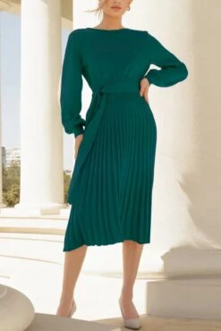 Autumn & Winter New Plus Size 4 Colors Slight Stretch Long Sleeve Stylish Casual Knitted Midi Dress With Belt Wholesale