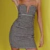 Non-stretch Houndstooth Printing Sling Backless Lace-up Slim Sexy Mini Dress Wholesale Mini Dresses