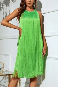 High stretch Solid Color Tassel Zip-up Light Luxury Stylish Midi Dress Wholesale Sexy Dresses