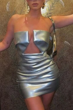 Slight Stretch 2 Colors Pu Leather Tube Design Sexy Mini Dress Wholesale