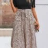 Slight stretch Leopard Print Patchwork Belt Short Sleeve Casual Midi Dress Wholesale