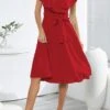 Plus Size Non-stretch 4 Colors Solid Zip-up Belt Ruffled Stylish Midi Dress Wholesale