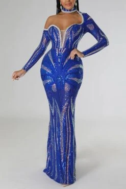 Sexy Plus Size Slight stretch Sequins Hollow Zip-up Backless Maxi Dress Wholesale Sexy Dresses