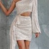 Sexy Slight stretch Sequins One Shoulder Hollow Slim Mini Dress Wholesale