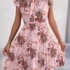 Casual Non-stretch Floral Batch Printing Ruffle Lace-up Midi Dress Wholesale Midi Dresses