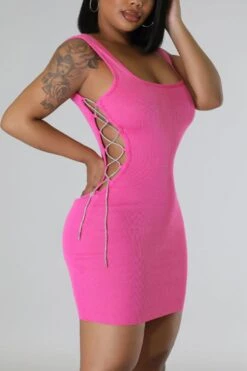 Sexy Plus Size Slight stretch Solid Color Lace-up Slim Strapless Mini Dress Wholesale Mini Dresses